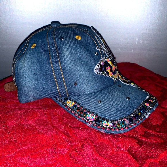 Denim Butterfly Embellished Adjustable Hat - Picture 3 of 6